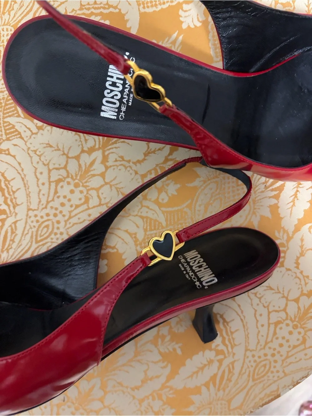 Moschino CheapandChic Red Patent Leather Heart Sling-Back Heels Size 40